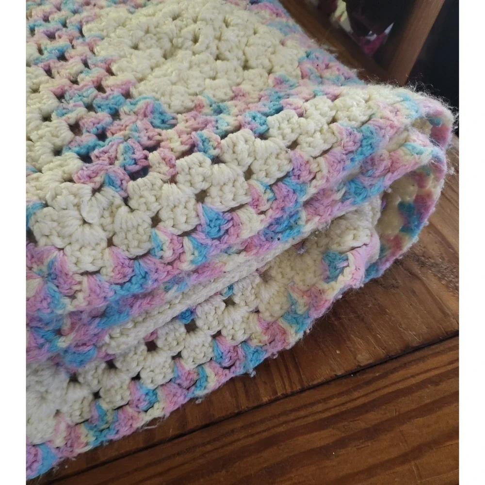 Granny Square Afghan Crochet Throw Vintage 72
